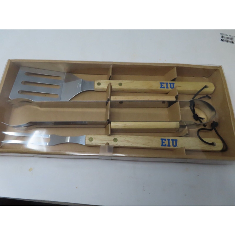 EIU Collegiate Grill Cutlery Set Wooden Handle Tongs Spatula Fork New Charleston
